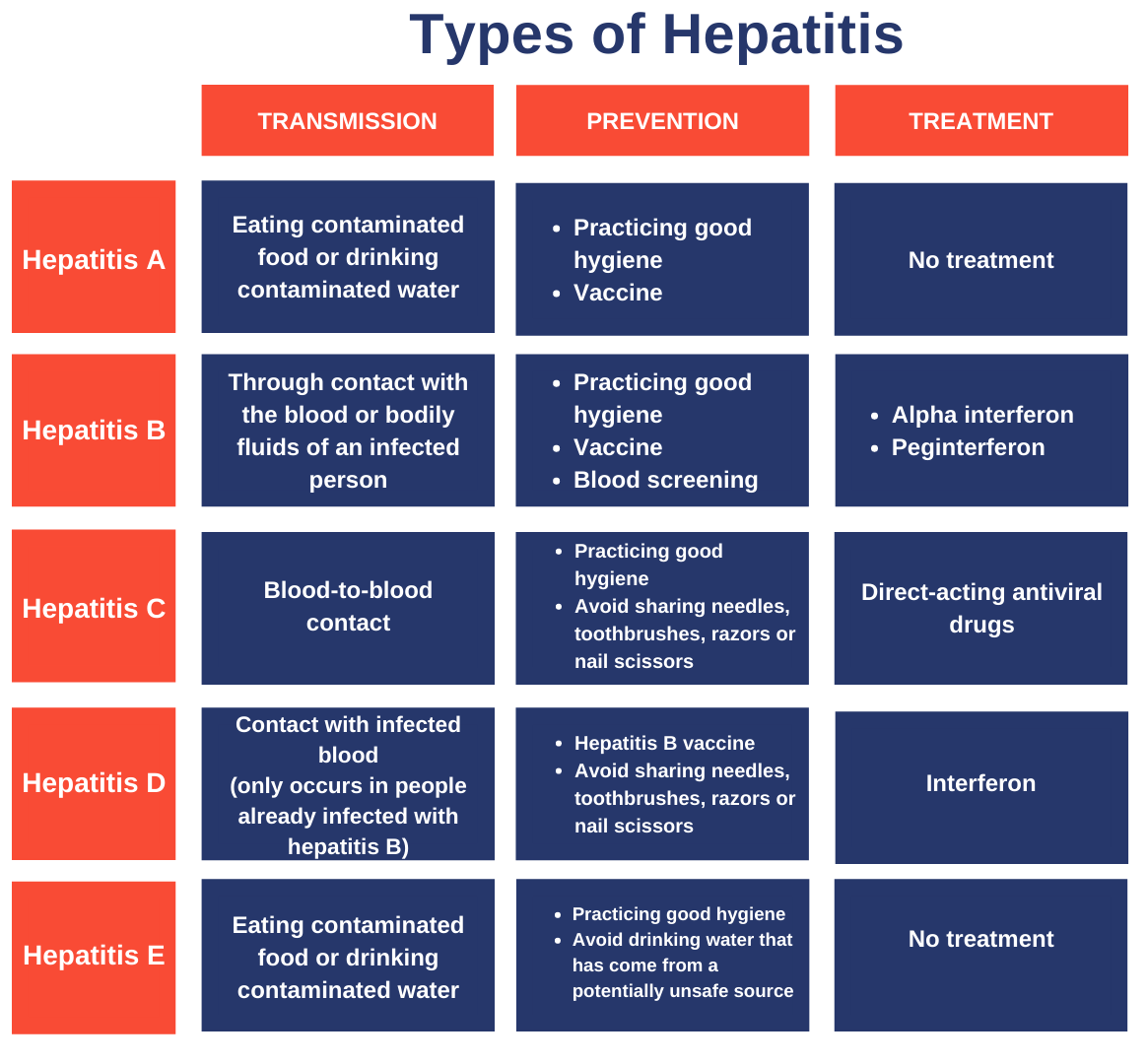 Types of hepatitis: transmission, prevention and treatment